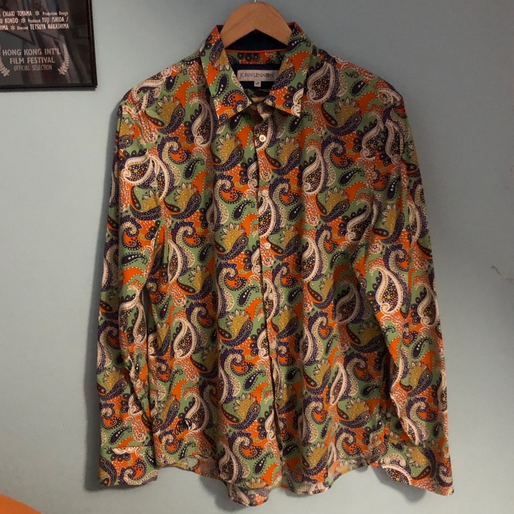 LG John Lennon Paisley Mod Bohemian Retro 60s Inspired Button Down Shirt